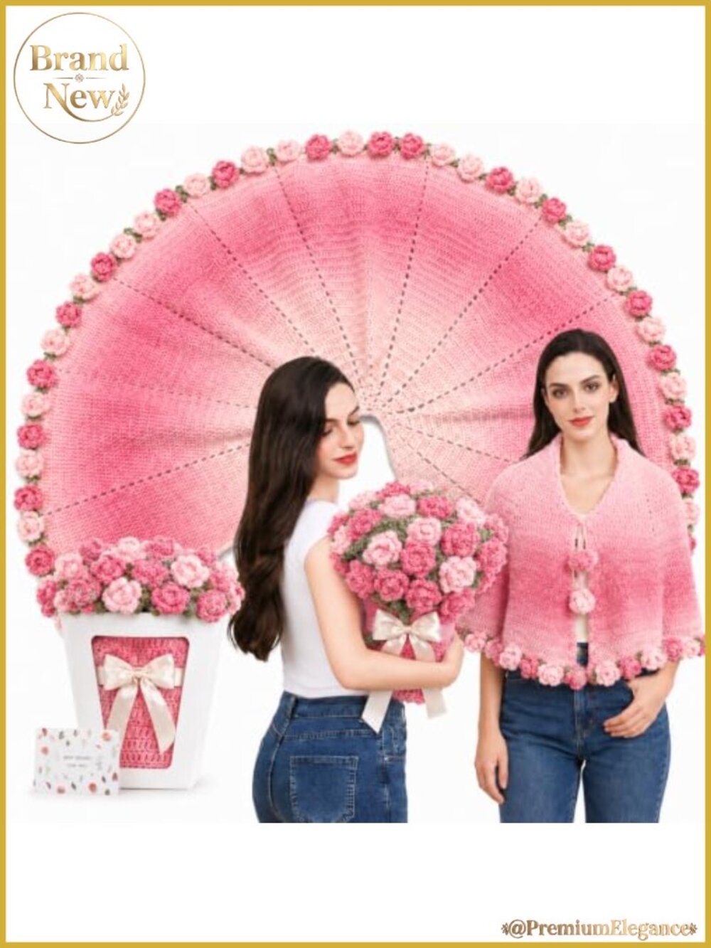 Hand Crocheted Floral Capelet Shawl Knitted Shoulder Wrap for Women